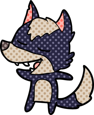 Bir insan tarafından çizilmiş gülen bir kurt.