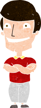 Bir insan tarafından çizilmiş sırıtan bir çizgi film adamı.