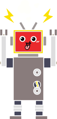 Bir insan tarafından çizilmiş düz renkli bir robot karikatürü