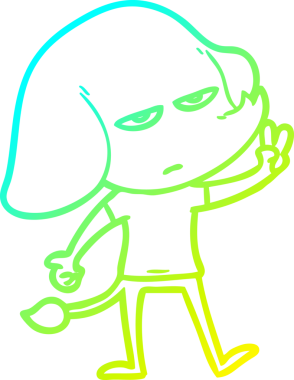 Bir insan tarafından çizilmiş soğuk bir çizgi film filinin çizimi.