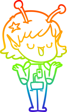 gökkuşağı gradyan çizimi mutlu bir uzaylı kız çizgi filmi bir insan tarafından çizildi