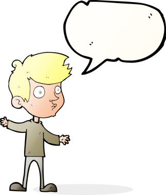 Bir insan tarafından çizilmiş konuşma balonu olan meraklı bir çocuk.