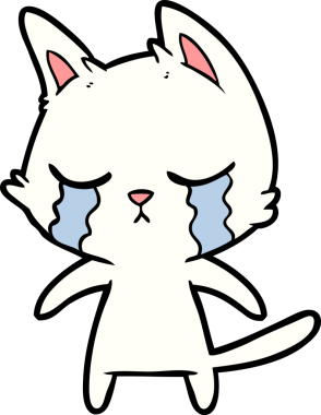 Bir insan tarafından çizilmiş ağlayan çizgi film kedisi.