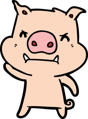 Bir insan tarafından çizilmiş kızgın çizgi film domuzu.