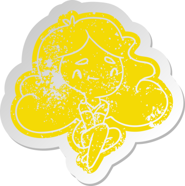 Bir insan tarafından çizilmiş sevimli bir kawai kızının sıkıntılı eski çizgi film çıkartması.