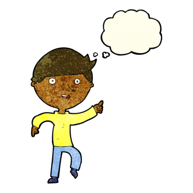 Bir insan tarafından çizilmiş düşünce kabarcığıyla mutlu bir çizgi film.