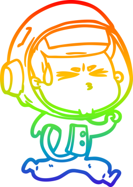 Bir insan tarafından çizilen gökkuşağı gradyan çizimi stresli astronot