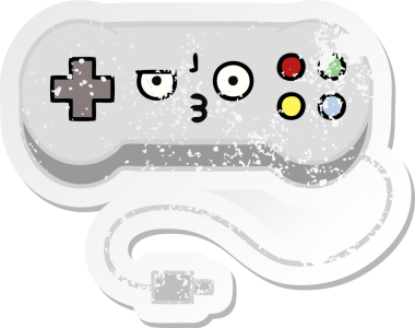 Bir insan tarafından çizilmiş sevimli bir çizgi film oyun denetleyicisinin sıkıntılı çıkartması