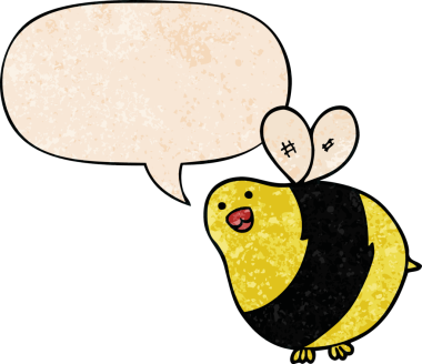 Konuşma baloncuğu olan çizgi film arısı insan tarafından çizilmiş eski moda dokular.