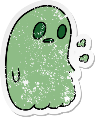 Bir insan tarafından çizilmiş sevimli bir kawaii hayaletinin sıkıntılı karikatür çizimi