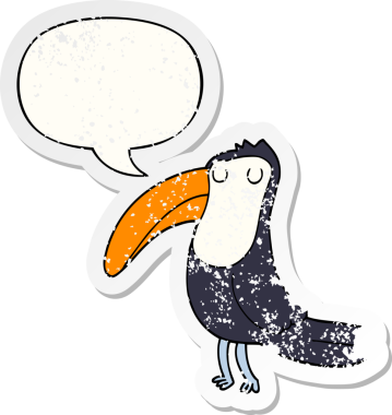 Konuşma baloncuğu olan çizgi film Toucan bir insan tarafından çizilmiş sıkıntılı eski bir çıkartma