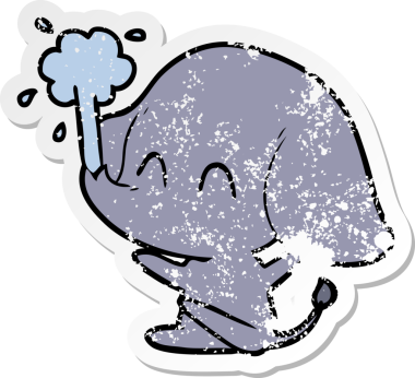 Bir insan tarafından çizilmiş su püskürten şirin bir filin sıkıntılı çıkartması.