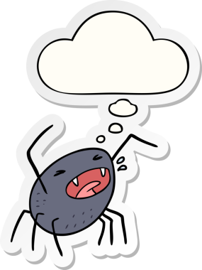 Düşünce baloncuklu çizgi film örümceği insan tarafından çizilmiş bir çıkartma.