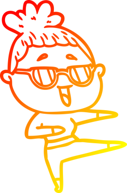 Bir insan tarafından çizilmiş gözlük takan mutlu bir kadının çizgi çizimi.