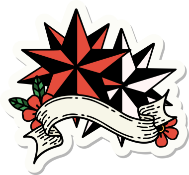 Bir insan tarafından çizilmiş yıldız pankartlı dövme stili.