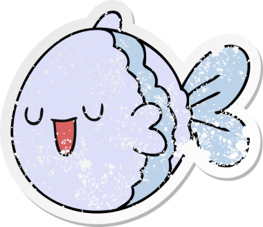 Bir insan tarafından çizilmiş garip bir el çizilmiş karikatür balığının sıkıntılı çıkartması