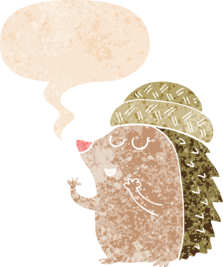 komik kirpi şapkalı grunge içinde konuşma baloncuğu olan bir insan tarafından çizilmiş rahatsız edilmiş eski moda bir şapka.