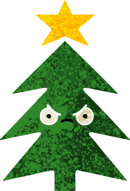 Bir insan tarafından çizilmiş bir noel ağacının retro çizim tarzı karikatürü.