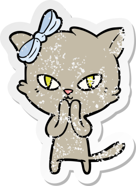 Bir insan tarafından çizilmiş şirin bir çizgi film kedisinin sıkıntılı çıkartması.