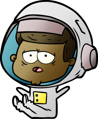 Bir insan tarafından çizilmiş yorgun astronot çizgi filmi.