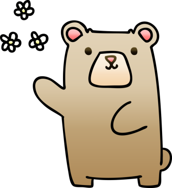 Değişken gölgeli çizgi film ayısı ve bir insan tarafından çizilmiş çiçekler.