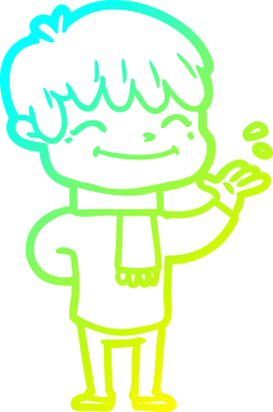 Bir çizgi film karakteri çizen soğuk çizgi bir insan tarafından çizilmiş mutlu çocuk.