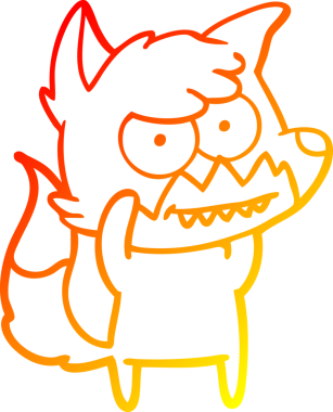 Bir insan tarafından çizilmiş sırıtan bir tilkinin sıcak çizgi çizimi