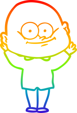 Gökkuşağı gradyan çizgi çizimi bir insan tarafından çizilmiş kel bir adamın çizimi