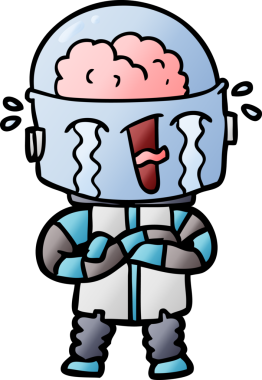 Bir insan tarafından çizilmiş ağlayan robot çizgi film.