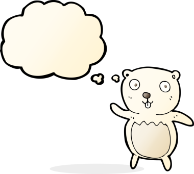 Bir insan tarafından çizilmiş düşünce baloncuklu kutup ayısı yavrusu.