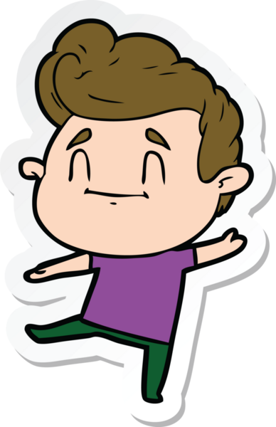 Bir insan tarafından çizilmiş mutlu bir çizgi film karakterinin çıkartması.