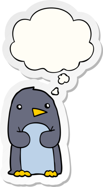 Düşünce baloncuğu insan tarafından çizilmiş bir çıkartma olan penguen çizgi filmi.
