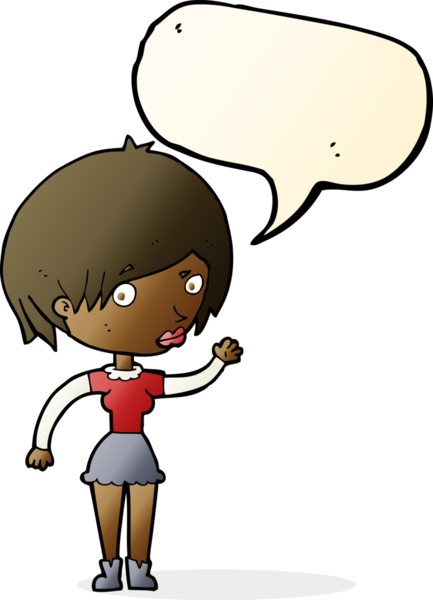 Bir insan tarafından çizilmiş konuşma balonlu bir kadın.