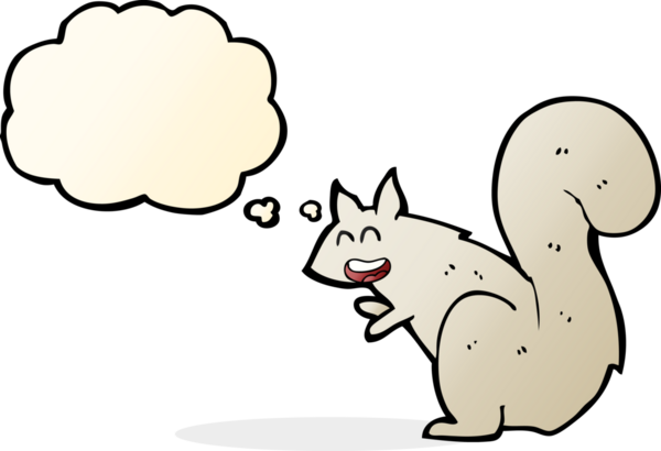 Bir insan tarafından çizilmiş düşünce baloncuklu bir sincap.