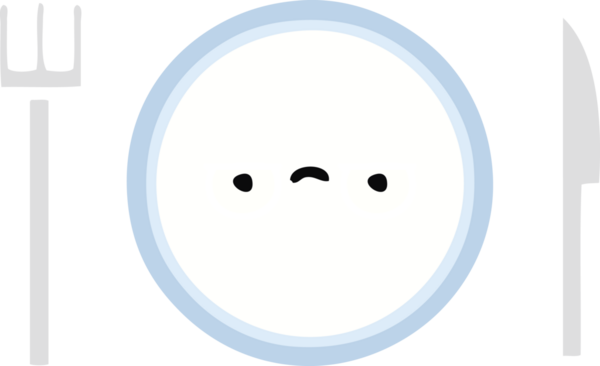 Bir insan tarafından çizilmiş yemek tabağının düz renkli retro karikatürü