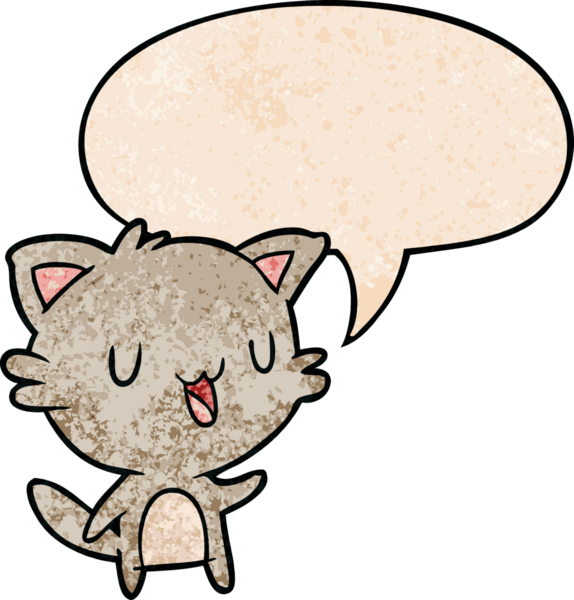 bir insan tarafından çizilmiş eski moda konuşma baloncuklu çizgi film mutlu kedisi.