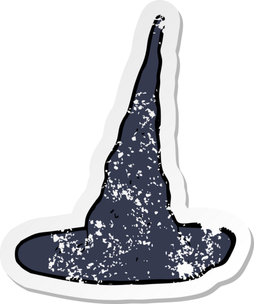 Bir insan tarafından çizilmiş ürkütücü bir cadı şapkasının gerilimli çıkartması.