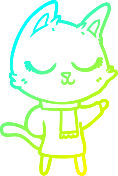 Bir insan tarafından çizilmiş eşarp takan sakin bir karikatür kedisini çiziyorum.