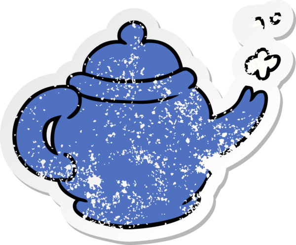 Bir insan tarafından çizilmiş mavi bir çaydanlığın çizilmiş karikatürü.