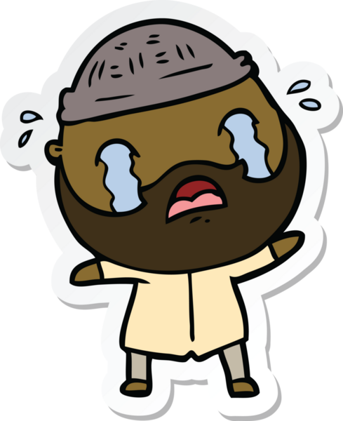 Bir insan tarafından çizilmiş ağlayan sakallı bir adamın çıkartması.