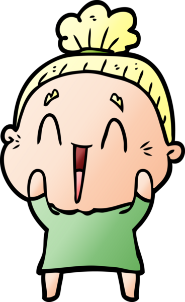 Bir insan tarafından çizilmiş mutlu yaşlı kadın çizgi filmi.