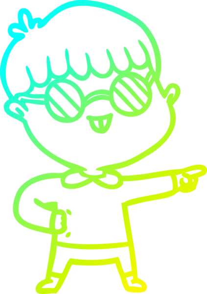 Bir insan tarafından çizilmiş gözlük takan çizgi film çocuğu çizimi.