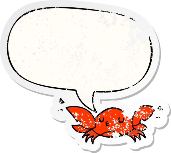 Konuşma baloncuklu çizgi film yengeci bir insan tarafından çizilmiş sıkıntılı eski bir çıkartma