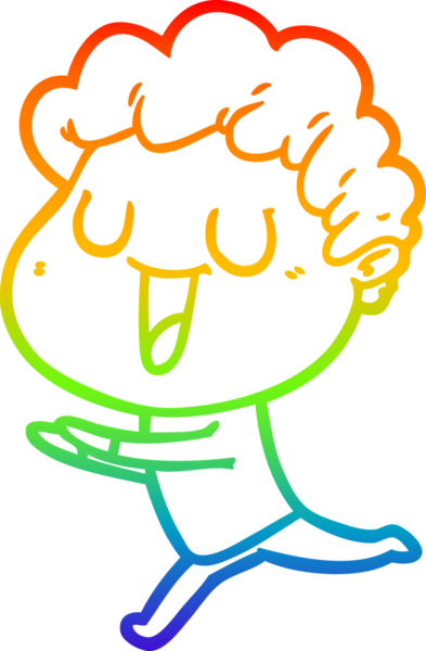 Gökkuşağı gradyan çizimi bir insan tarafından çizilen gülen bir çizgi film adamı çizimi