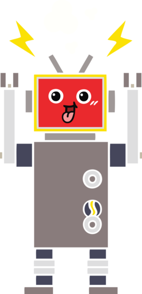 Bir insan tarafından çizilmiş düz renkli bir robot karikatürü