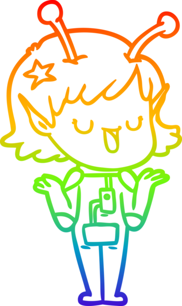 gökkuşağı gradyan çizimi mutlu bir uzaylı kız çizgi filmi bir insan tarafından çizildi