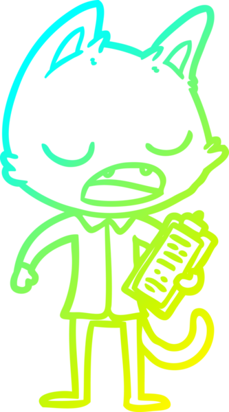 Bir insan tarafından çizilmiş konuşan kedi patronunun soğuk gradyan çizgisi.