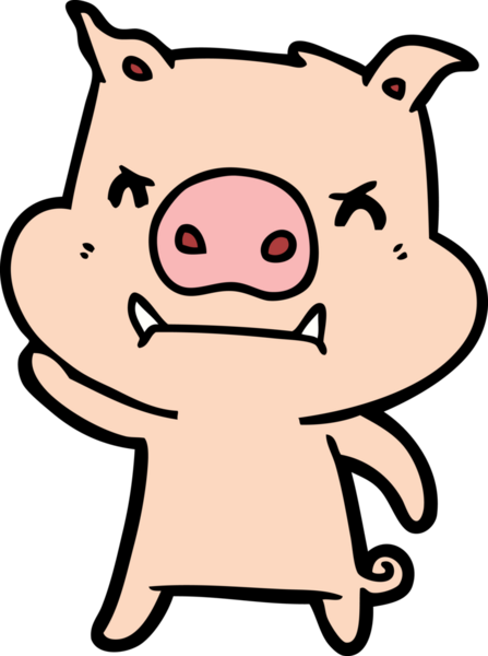 Bir insan tarafından çizilmiş kızgın çizgi film domuzu.