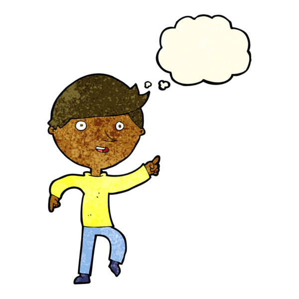 Bir insan tarafından çizilmiş düşünce kabarcığıyla mutlu bir çizgi film.