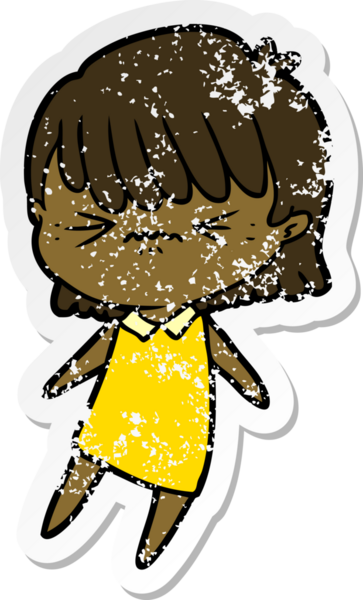 Bir insan tarafından çizilmiş kızgın bir karikatür kızının sıkıntılı çıkartması.